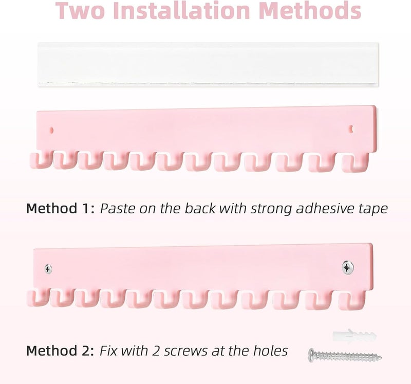 milylove Acrylic Necklace Holder 2 Pack Wall Mounted Necklace Organizer Hanging Jewelry Organizer with 12 Hooks for Necklaces, Bracelets, Rings and Bangles Display Pink - Image 3
